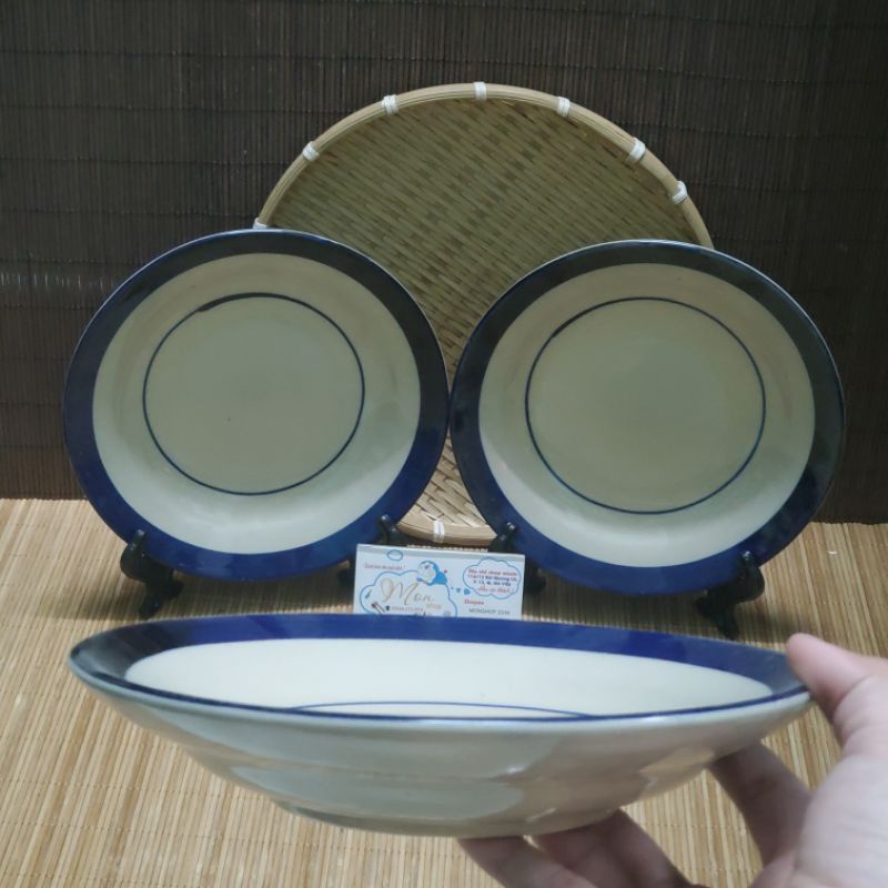 💢💥SET 2 DĨA GỐM XƯA CAO CẤP HỌA TIẾT CHỈ XANH😉 20CM🤗 Dĩa gốm làm từ đất sét Cao Lanh🔥 Siêu hot💥