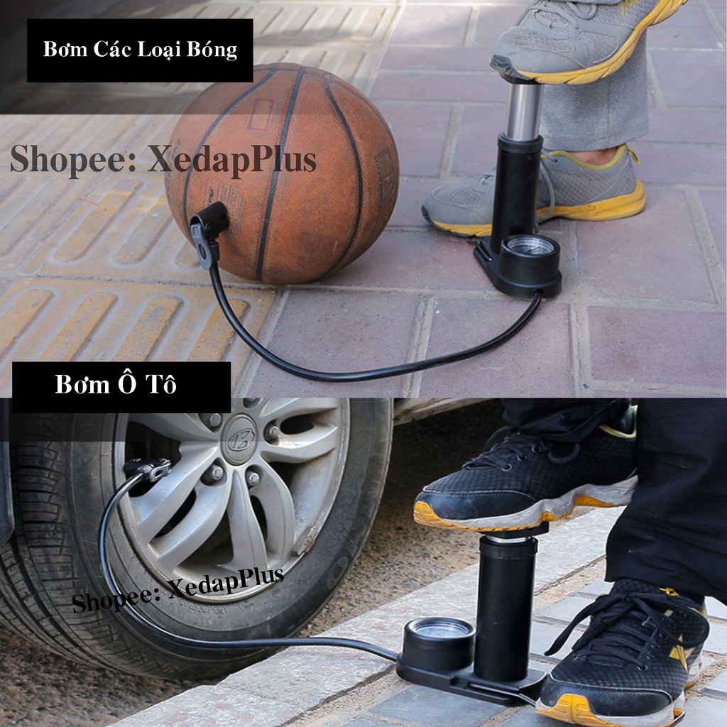 Bơm Xe Đạp Có Đồng Hồ Đo Áp Suất Hợp Kim Nhôm Loại Đạp Chân Cao Cấp - Dùng Cho Xe Đạp Xe Máy Ô Tô Trái Banh