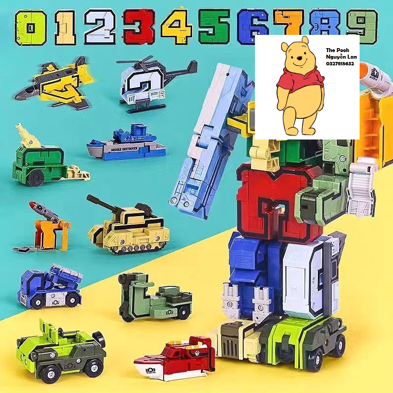 Đồ chơi lắp ghép bộ chữ số biến hình từ 0~9 thành robot- The Pooh