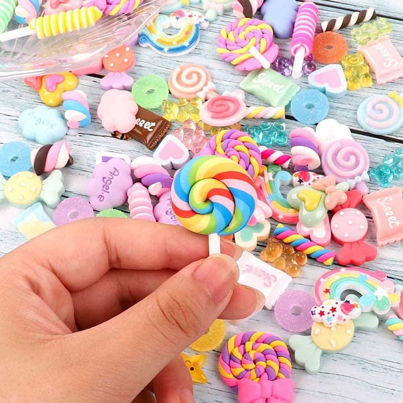 Set 10 Phụ Kiện Trang Trí Móng Tay/Điện Thoại Hình Kẹo/Trái Cây/Động Vật Bằng Resin DIY