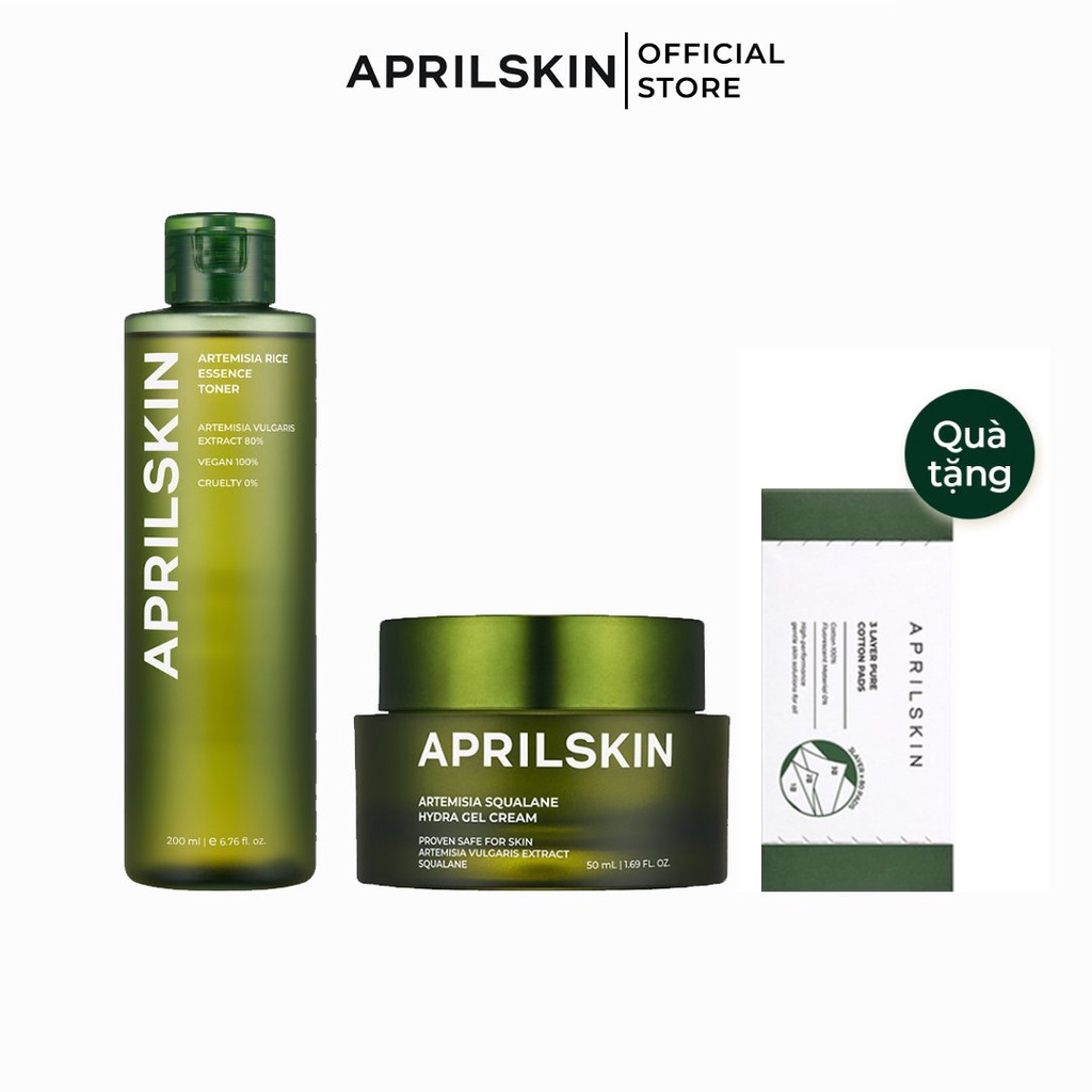 Set Dưỡng Ẩm Ngải Cứu Aprilskin Rice Toner + Gel Cream + Cotton Pad