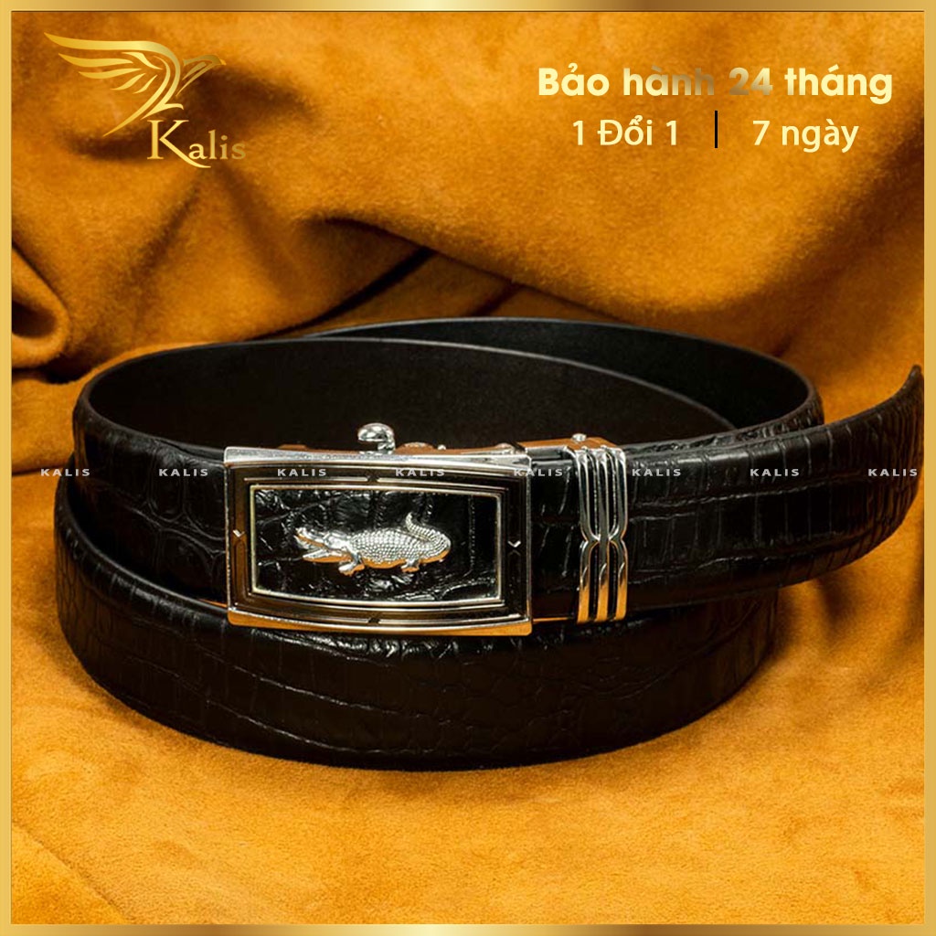 Thắt Lưng Nam Da Bò Dập Vân Cá Sấu Cao Cấp KALIS Dây Nịt Thắt Lưng Da Nam Đẹp Khóa Tự Động Chính Hãng