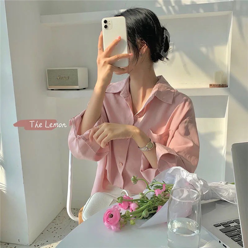 Áo Sơ Mi Nữ Màu Pastel, Áo Sơ Mi Form Rộng Nhiều Màu Hàng Quảng Châu Siêu Đẹp (Ảnh thật ở cuối)