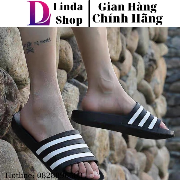 Dép Adidas Cloudfoam Sample 2018 dành cho nam, nữ màu đen đế trắng sọc đen