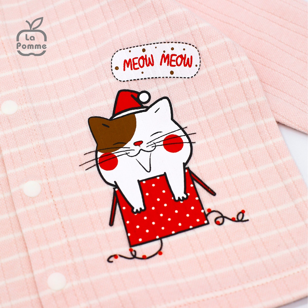 SLS058 Bộ dài tay La Pomme cúc giữa kẻ Hồng