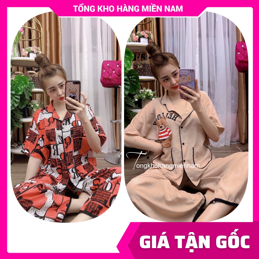 Đồ bộ nữ mặc nhà phom to tay cánh dơi chất kate mềm mịn mát in hình bò sữa lập thể in gấu chuột hoạt hình dễ thương