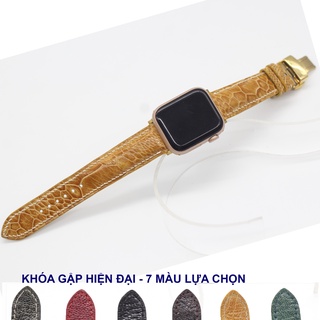 Dây Apple Watch da cao cấp phù hợp các dòng series. Dây Da CHÂN ĐÀ ĐIỂU THẬT KHÓA BƯỚM Vân Lớn - Bảo Hành 6 Tháng