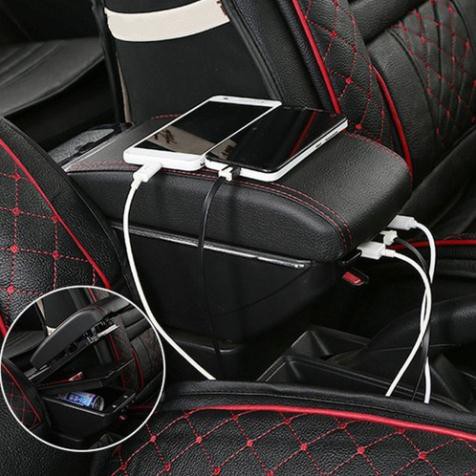 Hộp tì tay Hyundai Grand i10 nhựa bọc da cắm cốc 7 cổng usb