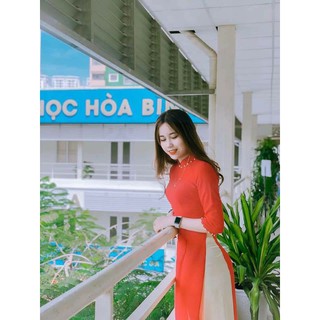 Áo dài truyền thống lụa (màu đỏ) - Long  Mỹ Siêu Rẻ