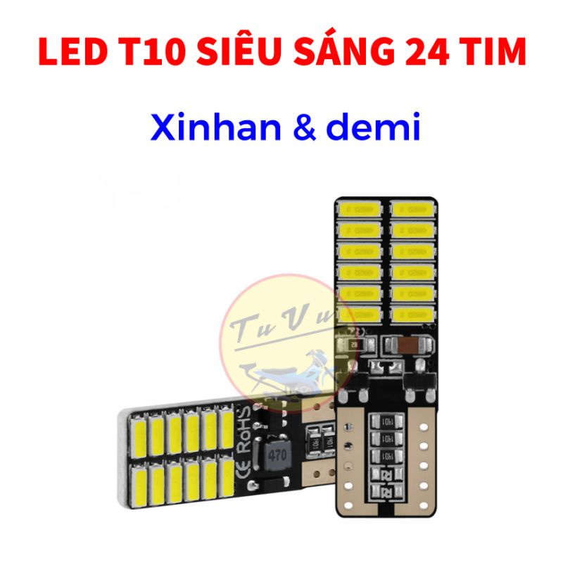 Đèn Led T10 Max Sáng 24 Tim dùng làm xinhan demi xe máy, xe oto