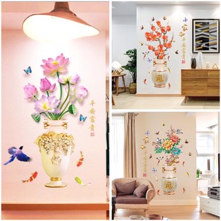 Decal Dán Tường Bình Hoa Sen - Bình Hoa Đào - Bình Hoa Mẫu Đơn