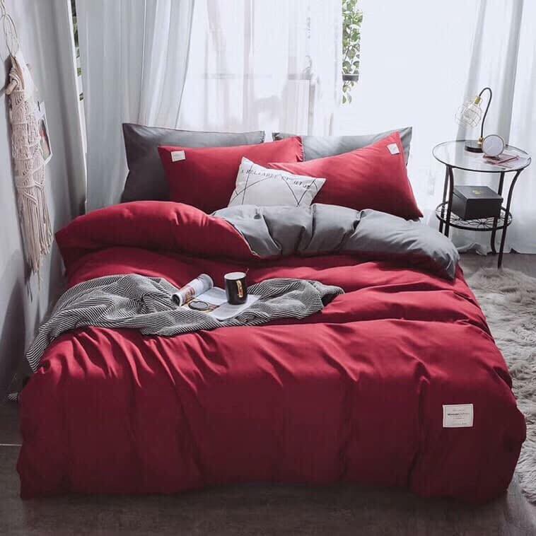 Bộ Chăn Ga Gối Cotton TC Emmibedding cao cấp mẫu Đỏ ga ghi, Chăn mền, ga giường và vỏ gối