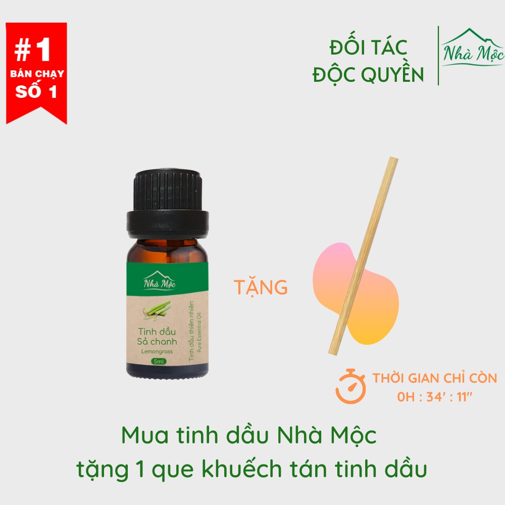 (Tặng que khuếch tán) Tinh dầu Nhà Mộc nguyên chất có kiểm định giúp khử mùi, thư giãn: Tinh dầu Sả Chanh, Tràm Gió