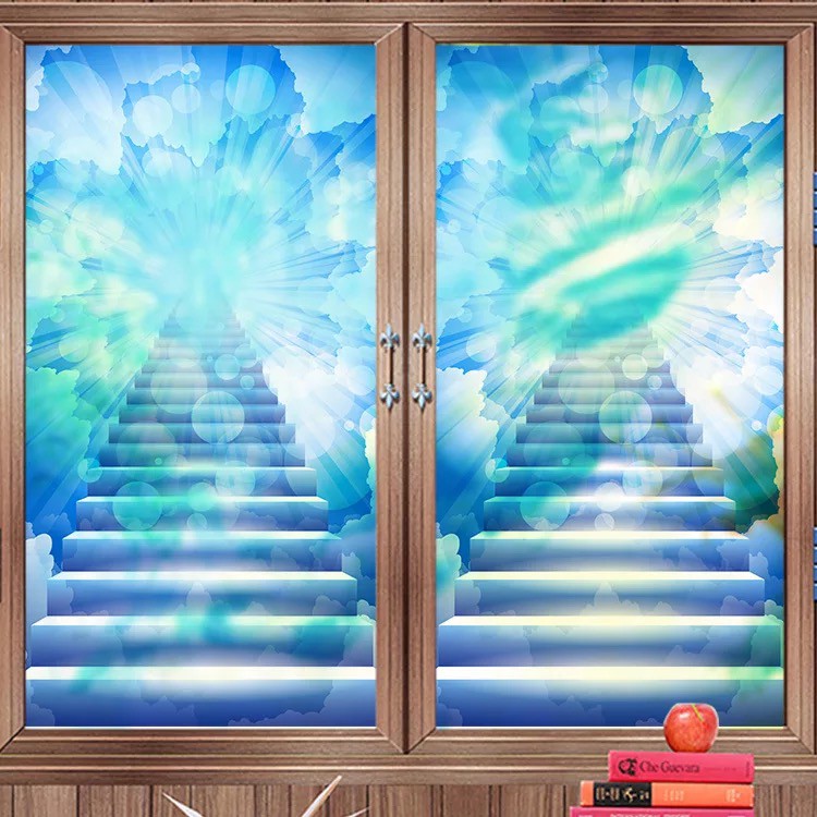 Decal trang trí kính cao cấp mẫu Cầu Thang Chân trời xanh (60cm x 116cm)