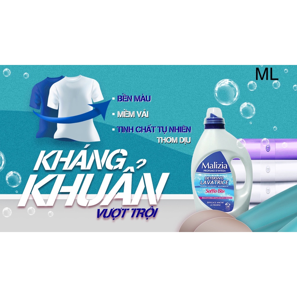 Nước Giặt Ý MALIZIA 1,82L Lưu Hương Thơm Ngát Bền Lâu Mùi Hương Quý Phái Làm Sạch Quần Áo Và Loại Bỏ Mùi Ẩm Mốc