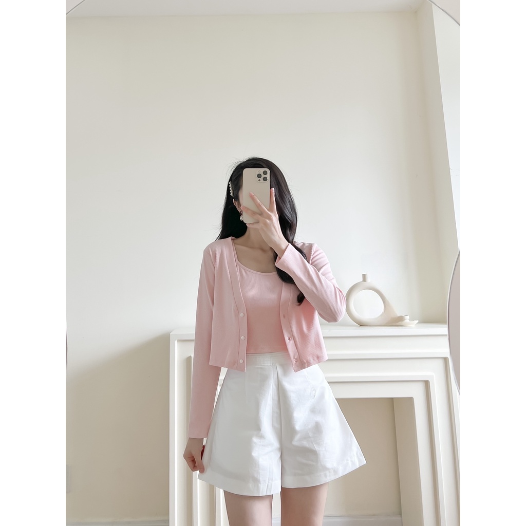 Set áo thun nữ croptop. cardigan tay dài có nút cài vải thun cao cấp nhiều màu - Cardigan Croptop - Tyribee Clothing