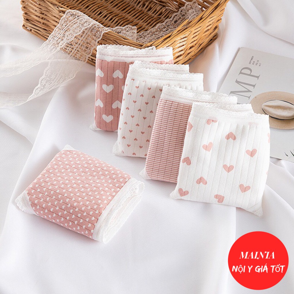 [Có Size M] Quần Lót Nữ Cotton 5 Kiểu Hoạ Tiết Trái Tim Dễ Thương Cao Cấp Loại 1 Mainia Shop
