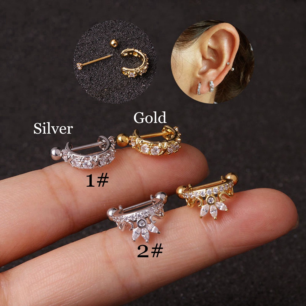Khuyên Xỏ Sụn Tai Bằng Thép Không Gỉ Hình Hoa Đính Đá Zircon Nhiều Màu Thời Trang