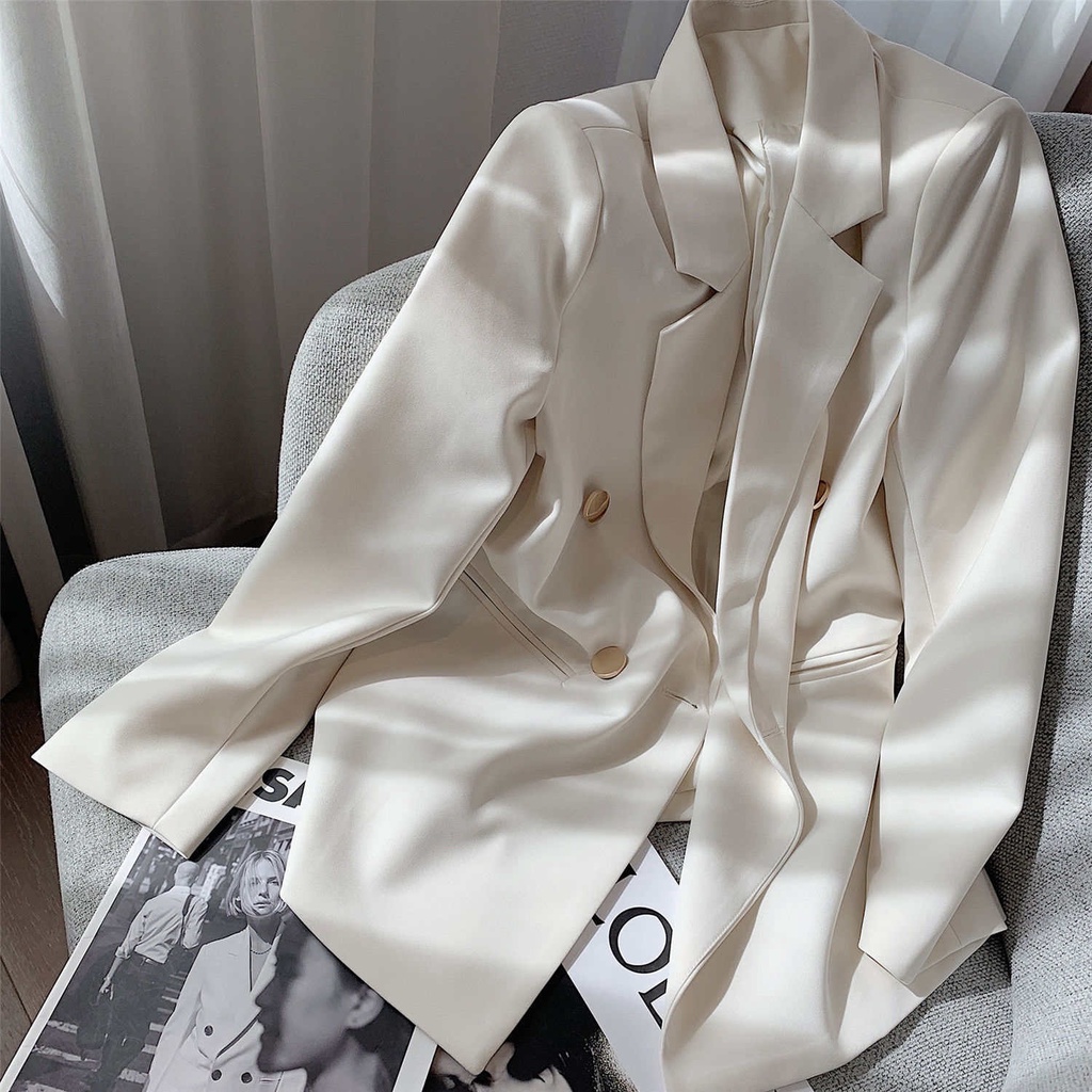 Áo Khoác Vest Màu Trắng Phong Cách Hàn Quốc Chất Lượng Cao Mới 2021