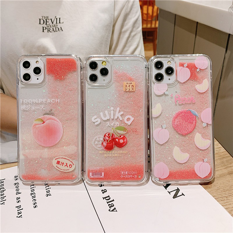 Ốp điện thoại cát chảy hình đào chery cho iPhone 11 Pro Max / iPhone12 / iPhone X / iPhone 7 Plus / iPhone 8 / iPhone 6