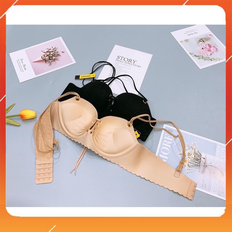 Áo lót nữ su đúc quả ngang dây rút, nâng ngực, vân hoa, chip A8339