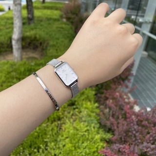 Đồng Hồ Nữ Daniel Wellington Quadro Pressed Sterling & Vòng Tay Classic Cuff V1 DW Chính Hãng - OtisWatch
