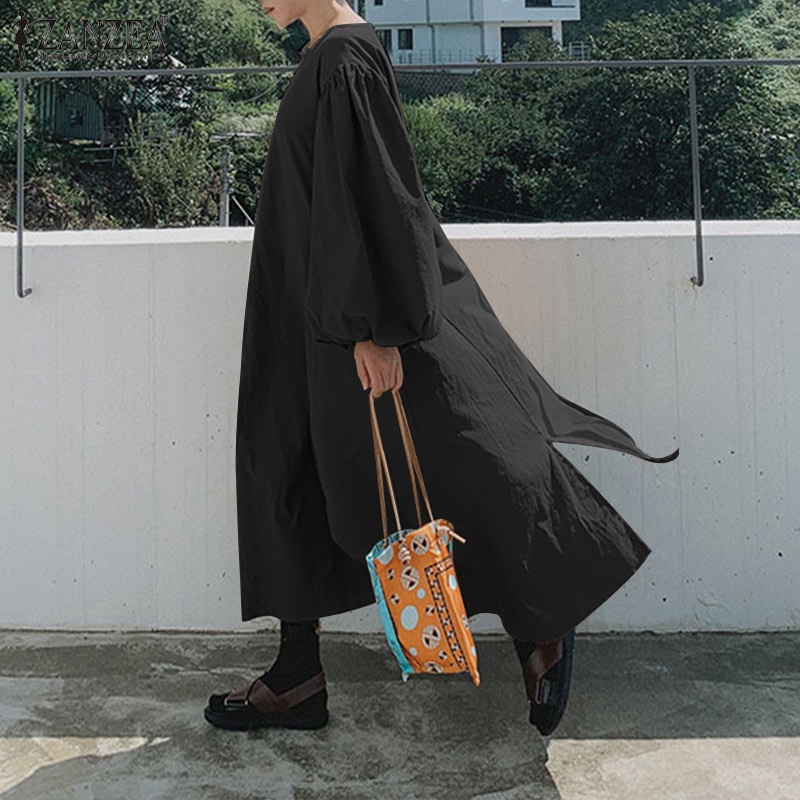 Đầm maxi nữ Zanzea tay phồng dài thiết kế xẻ tà thời trang phong cách Hàn Quốc