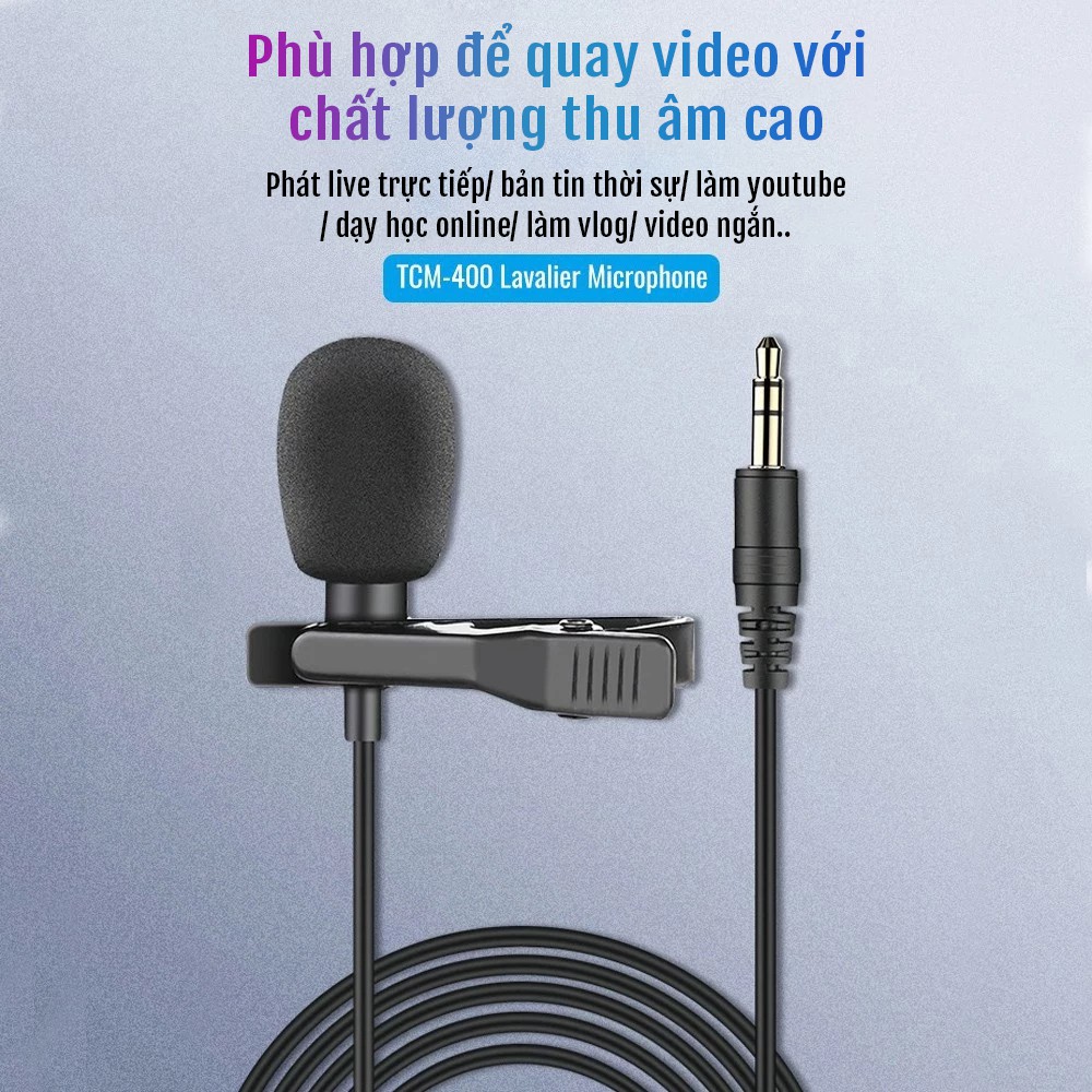 Mic thu âm cài áo Takstar TCM-400 dây dài 5M, tương thích với mọi thiết bị, phù hợp để quay video chất lượng thu âm cao