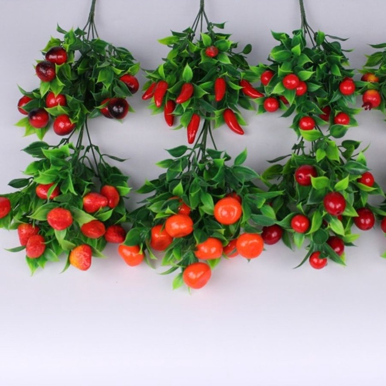 Cành Lựu 6 Quả Có Lá Xanh - Lựu Giả Cao Cấp Decor