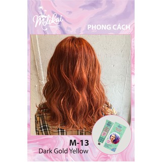 Kem nhuộm tóc phủ bạc MOLOKAI màu vàng đồng M-13 chiết suất từ thiên nhiên tặng kèm trợ oxy dưỡng 60ml