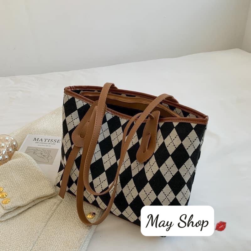May Shop - Túi đeo vai họa tiết trám caro siêu xinh