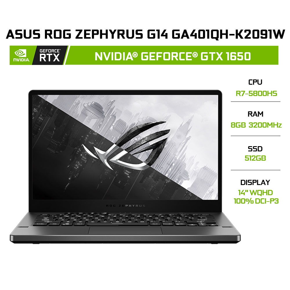 [ELBAU7 giảm 7%] Laptop ASUS ROG Zephyrus G14 GA401QH-K2091W R7-5800HS|8GB|512GB|GTX 1650 4GB|14' WQHD|W11