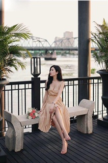 XẢ KHO - Váy xoè xếp ly thắt eo, chất lụa Hàn