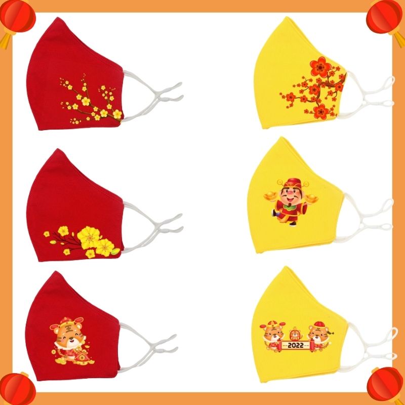 [combo 10 khẩu trang tết] Khẩu trang tết thiết kế 3 lớp cao cấp kháng khuẩn thông hơi in nhiều họa tiết đón tết 2022