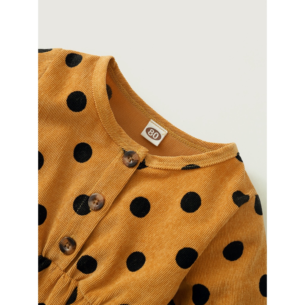 Đầm Dài Tay Họa Tiết Chấm Bi Dễ Thương Thời Trang Thu Đông Cho Bé Gái