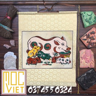 Tranh Đông Hồ Lợn đàn tranh cỡ 27x37cm