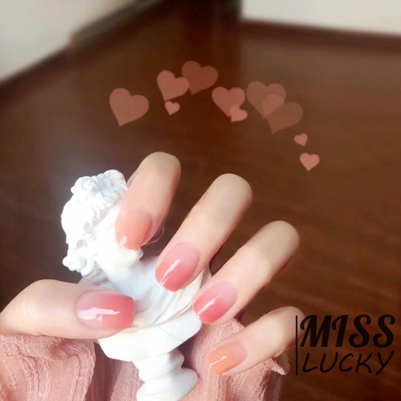 Bộ 24 móng tay giả màu hồng gradient thời trang cho nữ