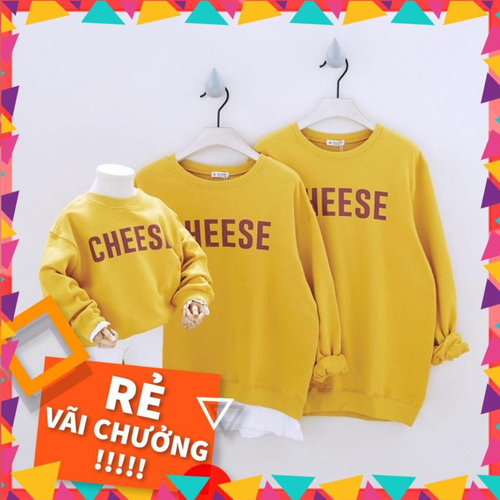 Áo gia đình thu đông dài tay hoodie nỉ cao cấp Đồng phục Viet Family – Set gia đình tay dài chữ Cheese đơn giản