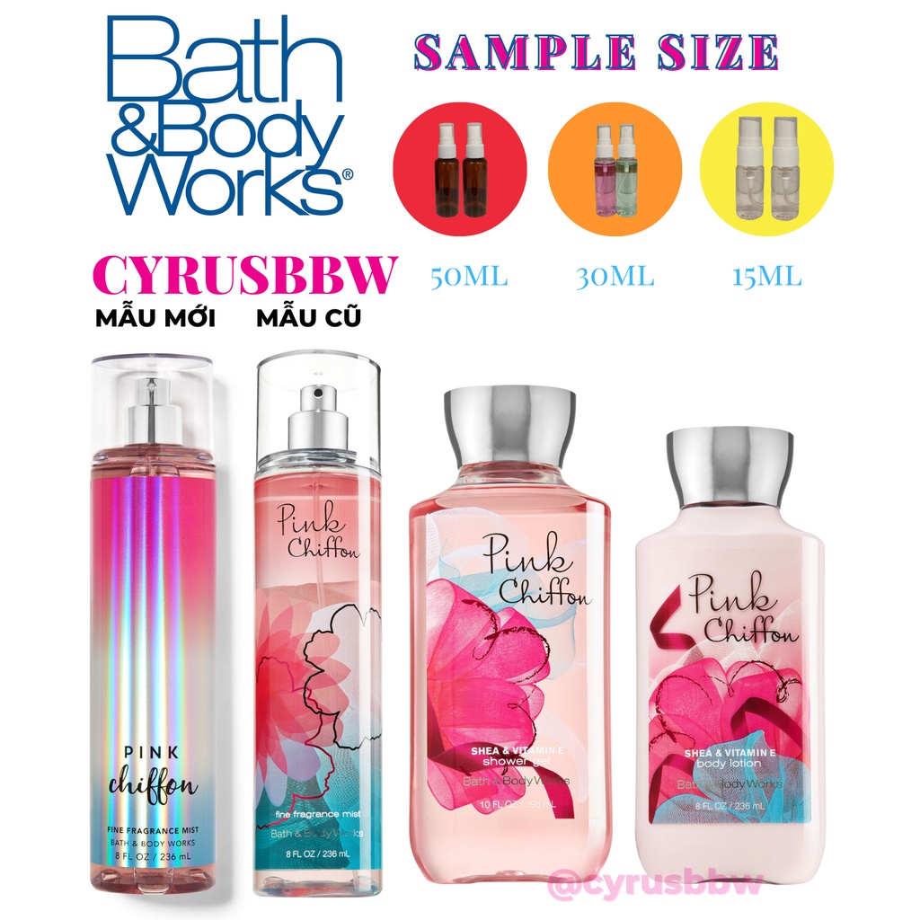 Bộ Sản Phẩm Mist Xịt Toàn Thân, Gel Tắm, Lotion Dưỡng Thể Bath & Body Works Pink Chiffon Từ Mỹ