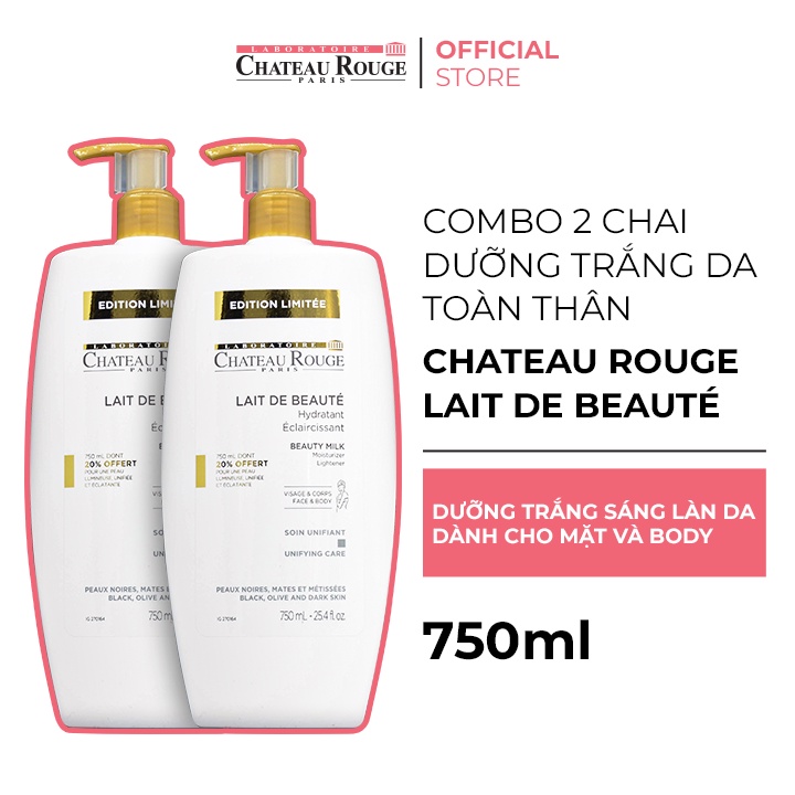 Combo 2 Chai Dưỡng Trắng Da Toàn Thân Chateau Rouge 750ml