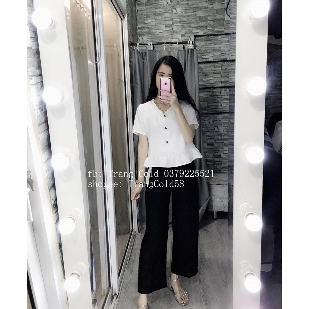 Áo baby doll croptop cổ V (ẢNH THẬT SHOP TỰ CHỤP)