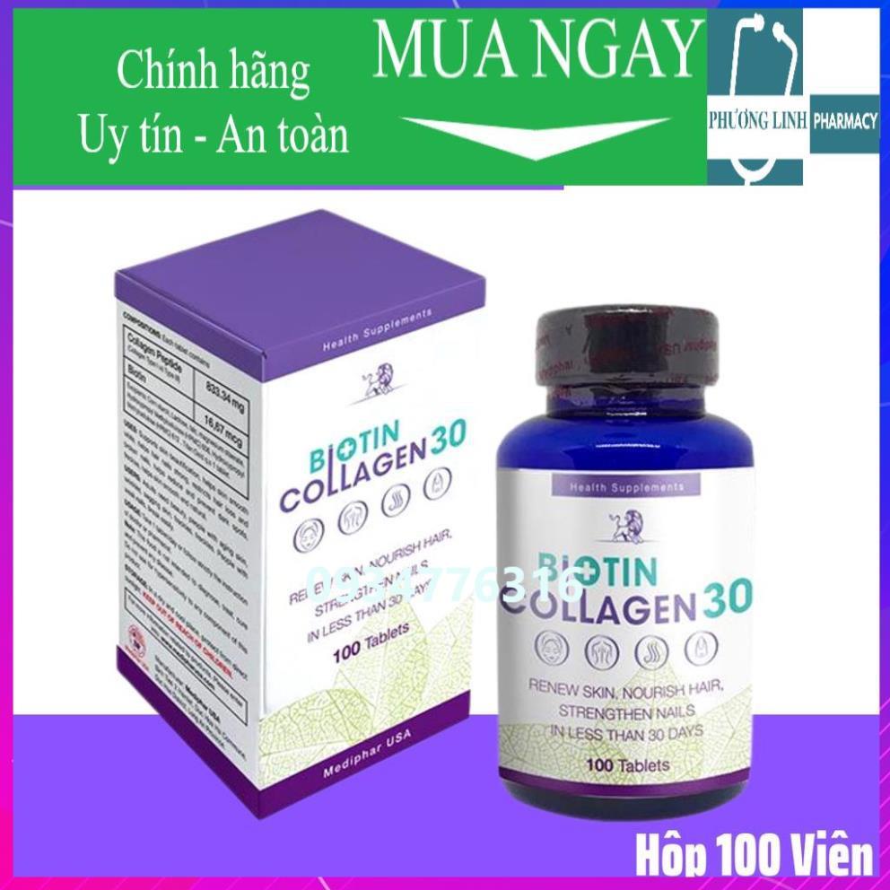 ✅ Biotin Collagen 30 - Viên uống đẹp da, hỗ trợ mọc tóc Mediphar USA sản xuất chuẩn GMP - Hộp 100 viên nén
