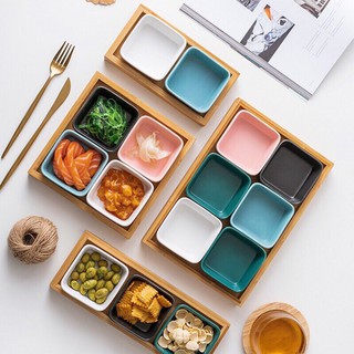 khay gỗ tre cho bát sứ vuông