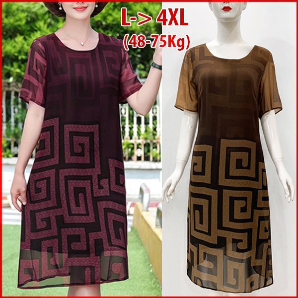 GOTI - Đầm Trung Niên Dáng Suông Rộng Eo Dáng Dài Tay Lỡ Cao Cấp Tặng Mẹ 3313 3244