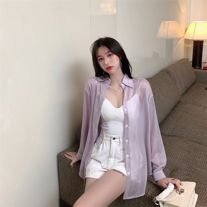 Summer New Korean Fashion Back Slit Lace-up Thin Shirt and Sun-Proof Clothing