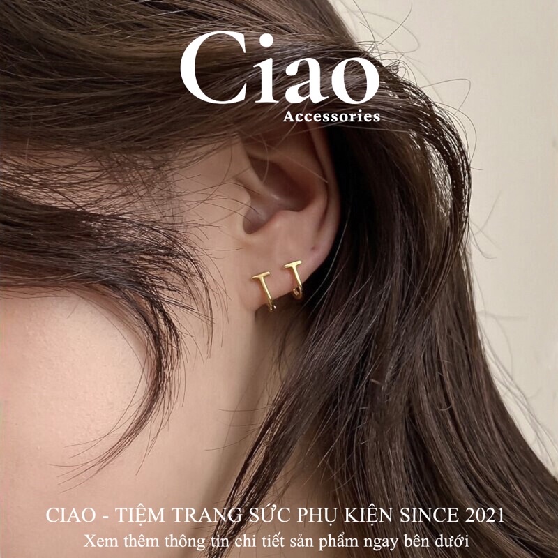 Khuyên tai/ Bông tai bạc S925 thiết kế hình chữ T đơn giản Ciao accessories