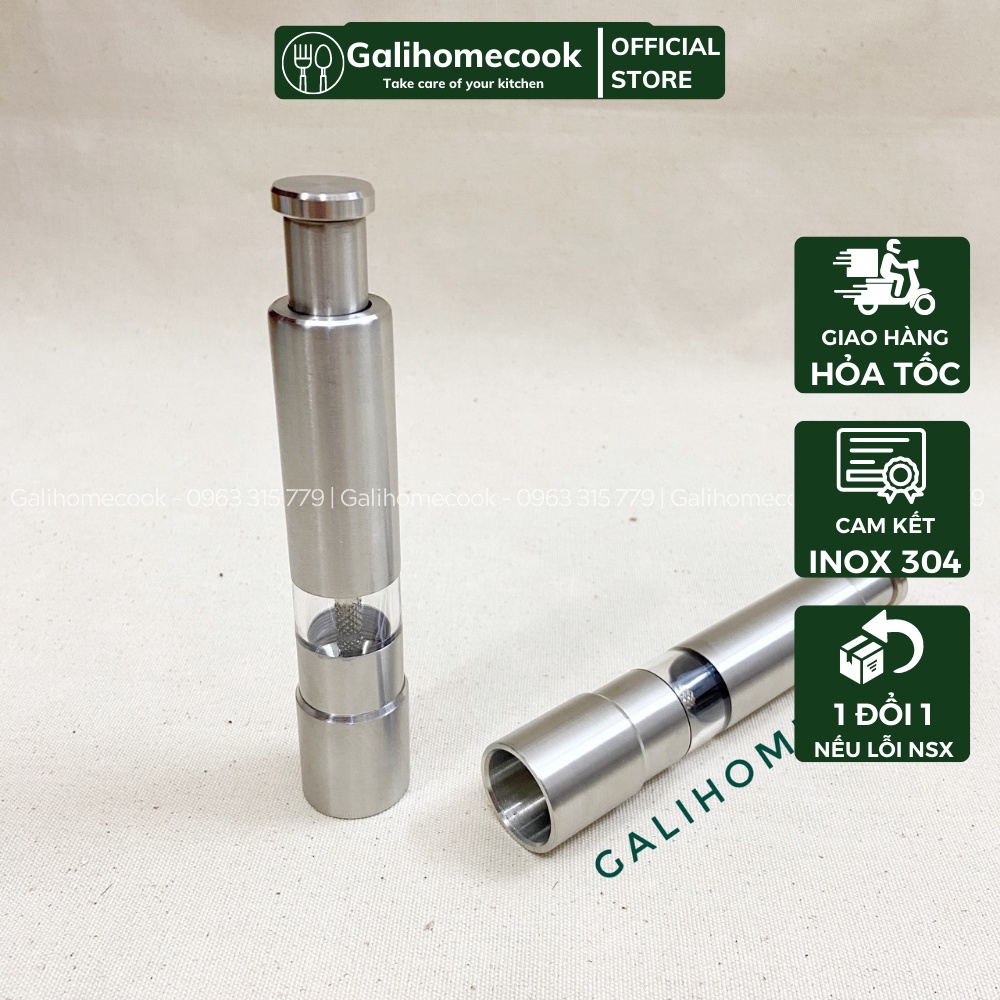 Dụng cụ xay tiêu bấm cầm tay + rắc muối tiêu tại chỗ (tiêu bấm inox) Galihomecook