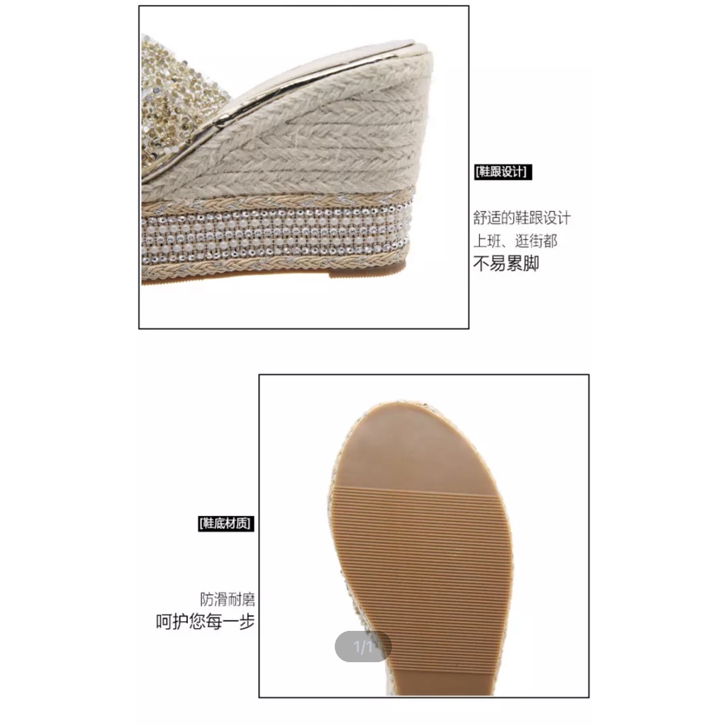 DÉP PHA LÊ NỮ ĐẾ CAO 10CM, MÀU VÀNG, THỜI TRANG NỮ.SIZE:39//T15