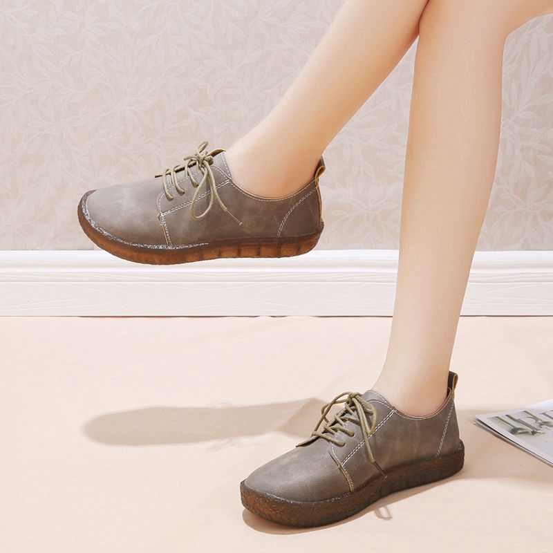 Giày da đế mềm phối dây buộc phong cách vintage xinh xắn cho nữ | BigBuy360 - bigbuy360.vn