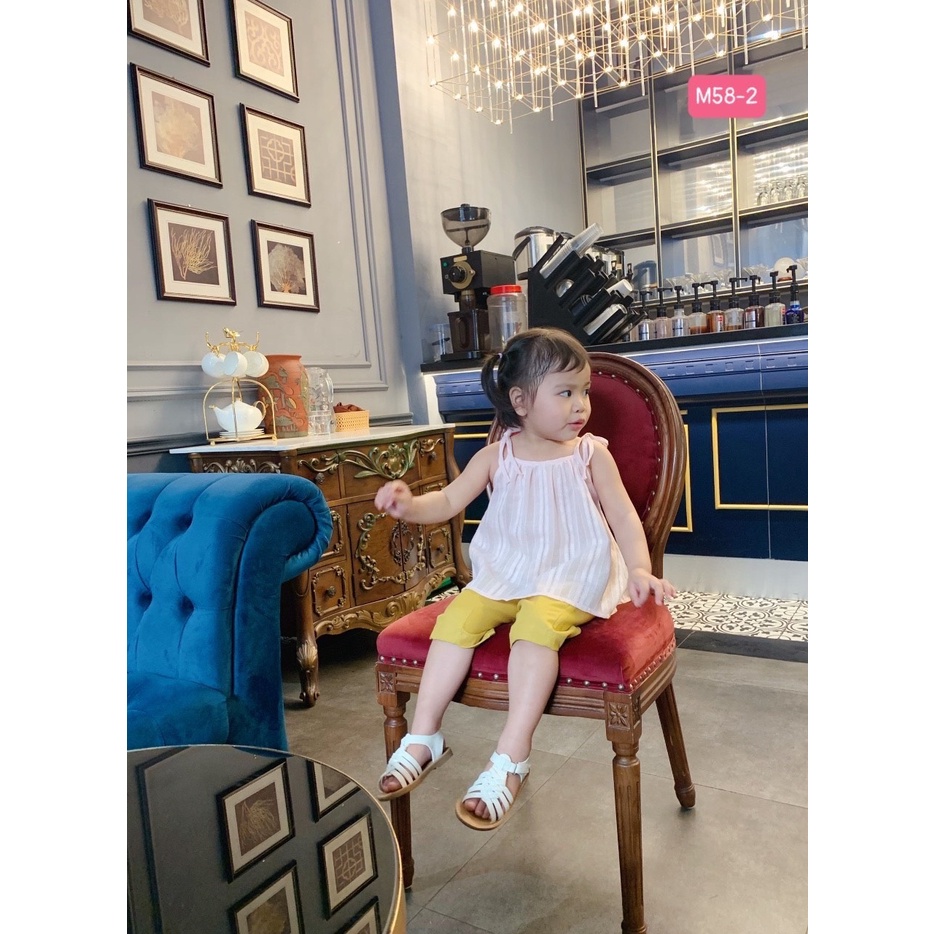 Bộ thô Mia Kids áo hai dây hồng - quần ngố màu vàng